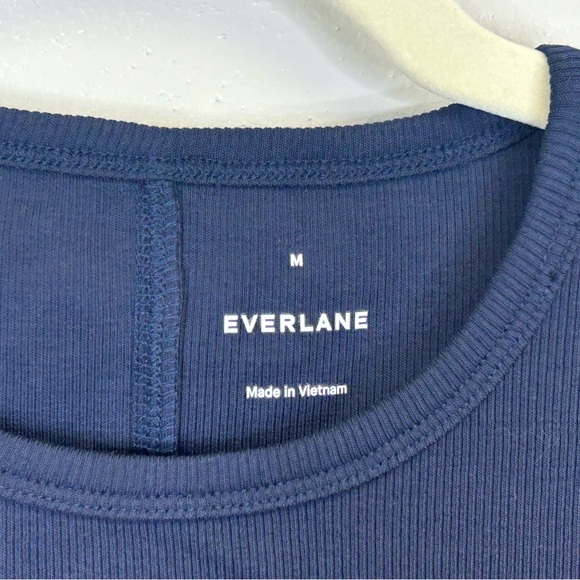 Everlane M Navy Ribbed Short Sleeve Tee Casual Supima Cotton Preppy Quiet Luxury - Picture 6 of 10